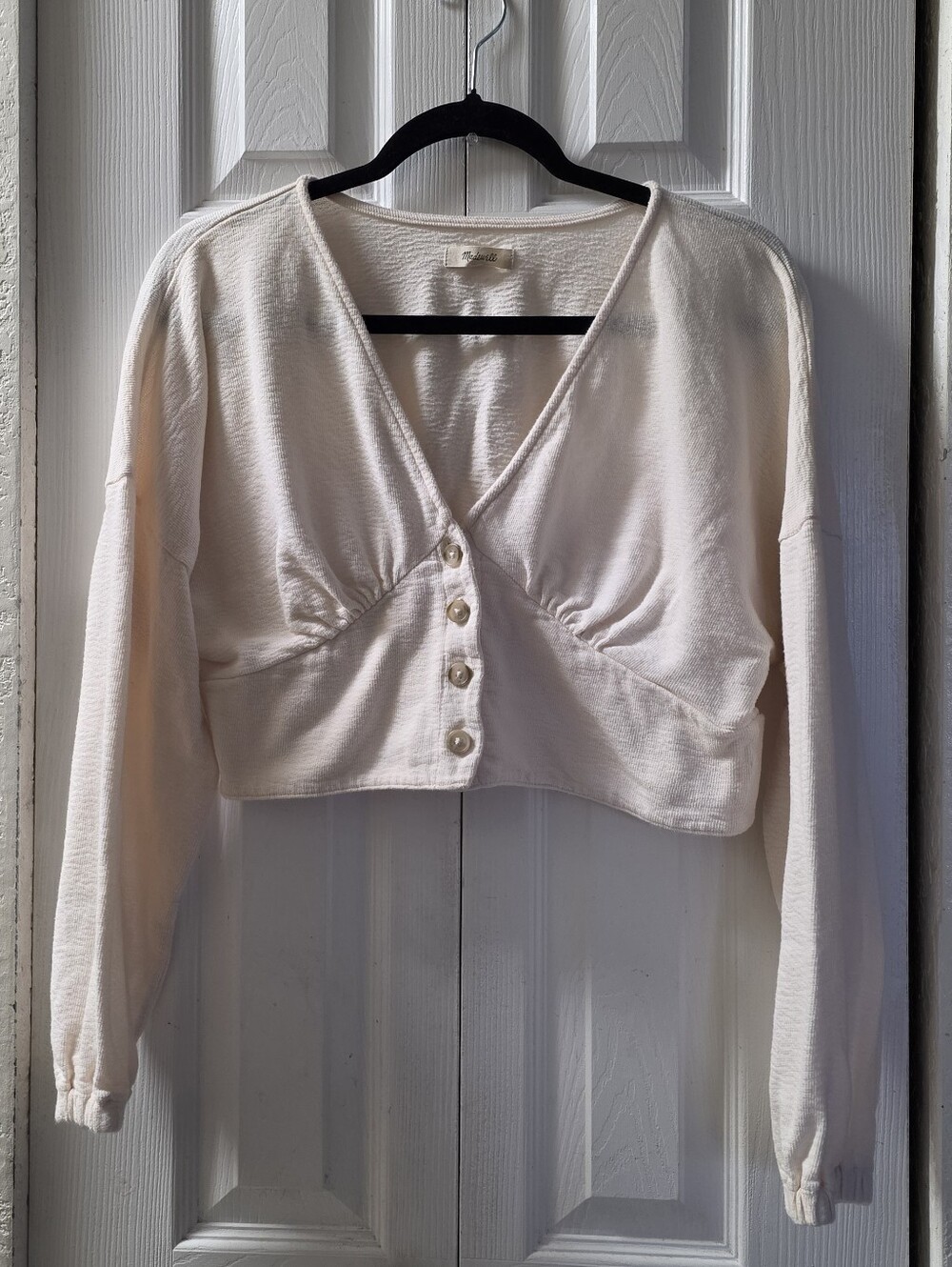 Madewell Cream Cropped V-Neck Button-Front Top L